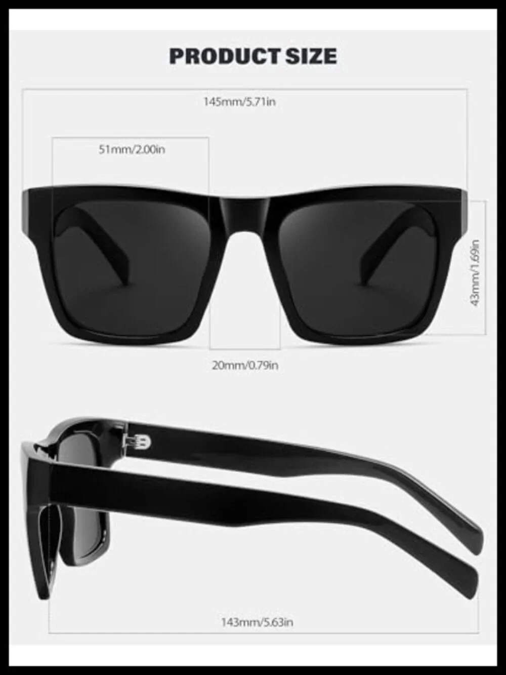 Oversized Acetate Square Sunglasses Polarized UV Protection TR90